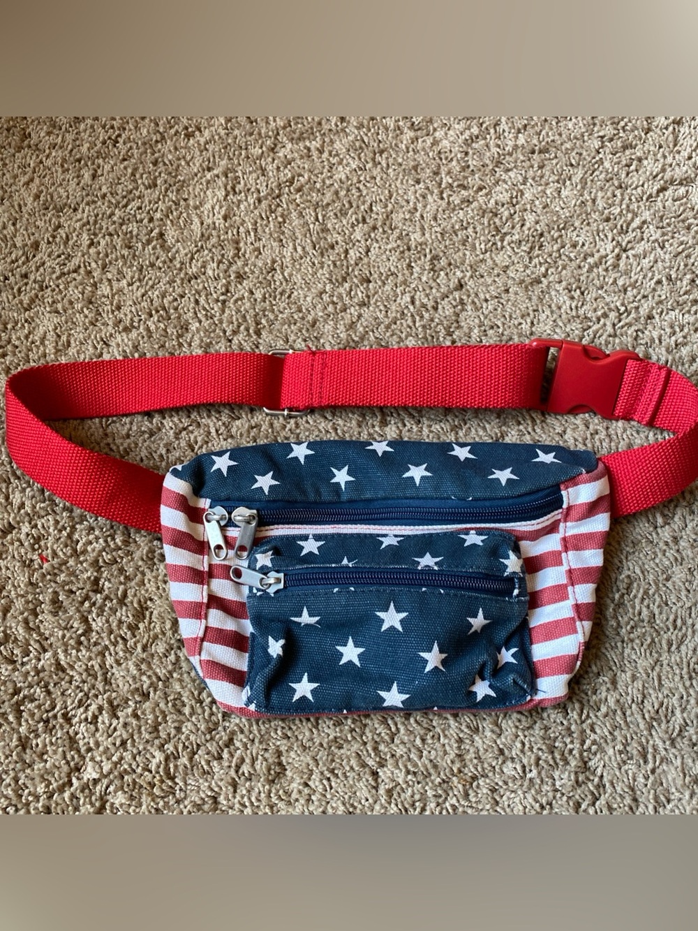 Vtg Fanny Pack American Flag Stars & Stripes Red White Blue 4th Of July Travel